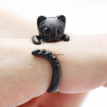 Adjustable Cute Black Kitty Cat With Black Cubic..