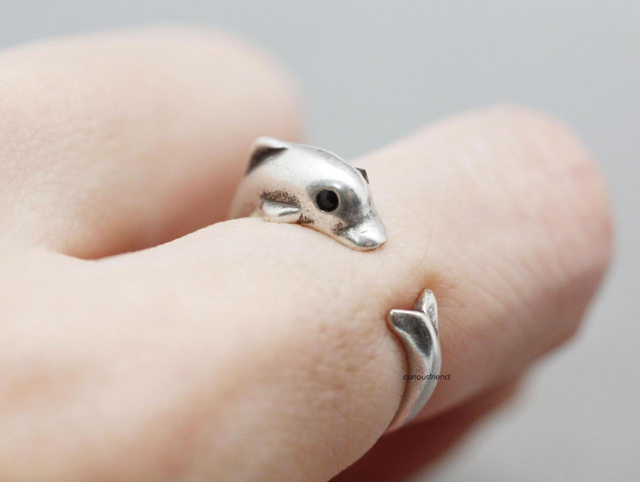 Adjustable Dolphin Ring ,animal Ring, Sea Animal Wrap Ring,antique Tone Jewelry Size (2colors)