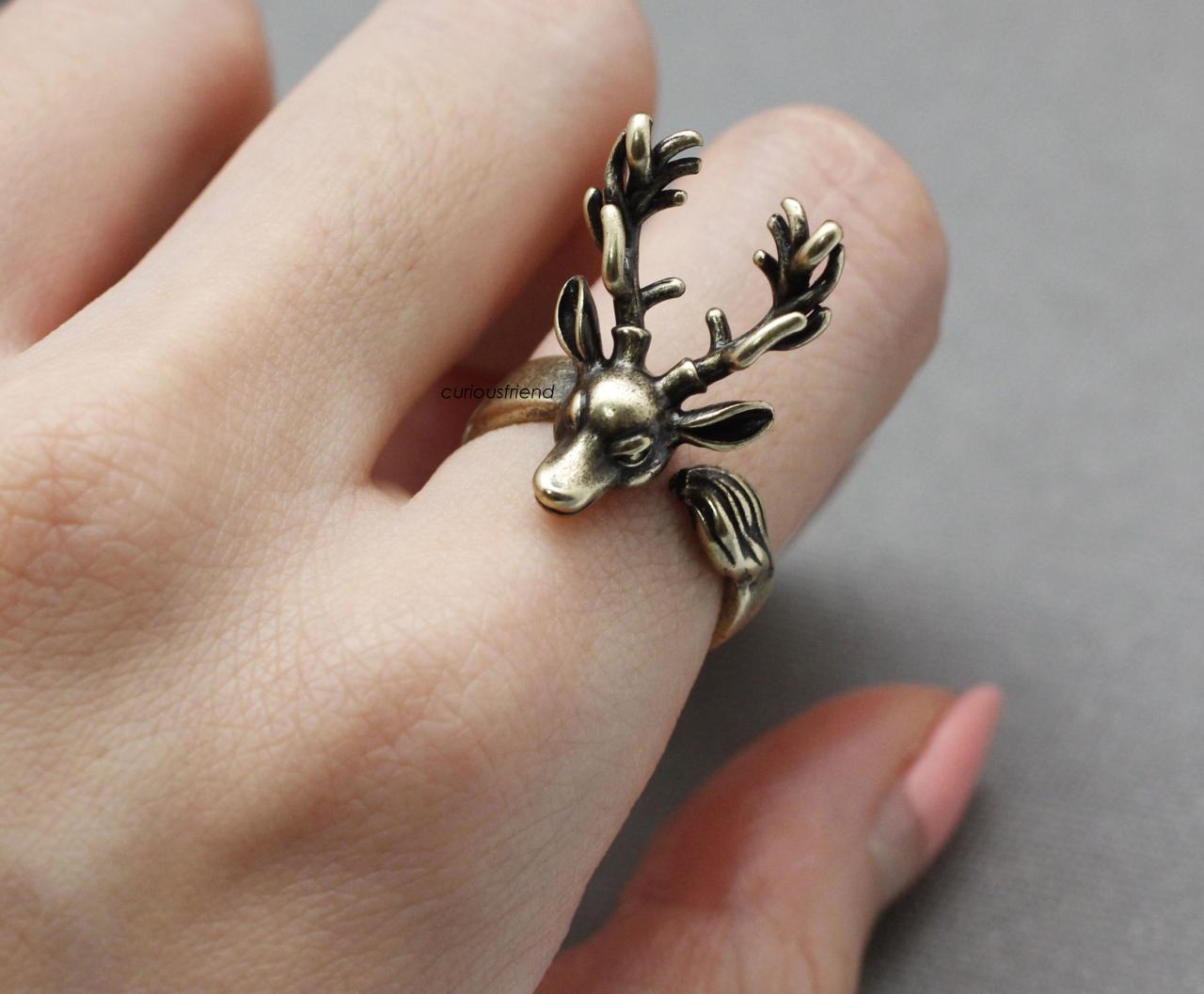 Adjustable Retro Deer Ring,antler Ring,animal Ring, Antique Tone ...