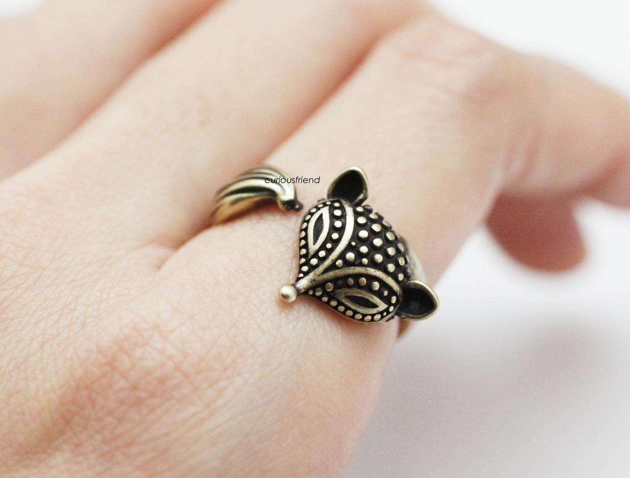 Adjustable Antique Style Fox Ring,animal Ring, Fox Tail ,antique Tone Jewelry Size(2colors)