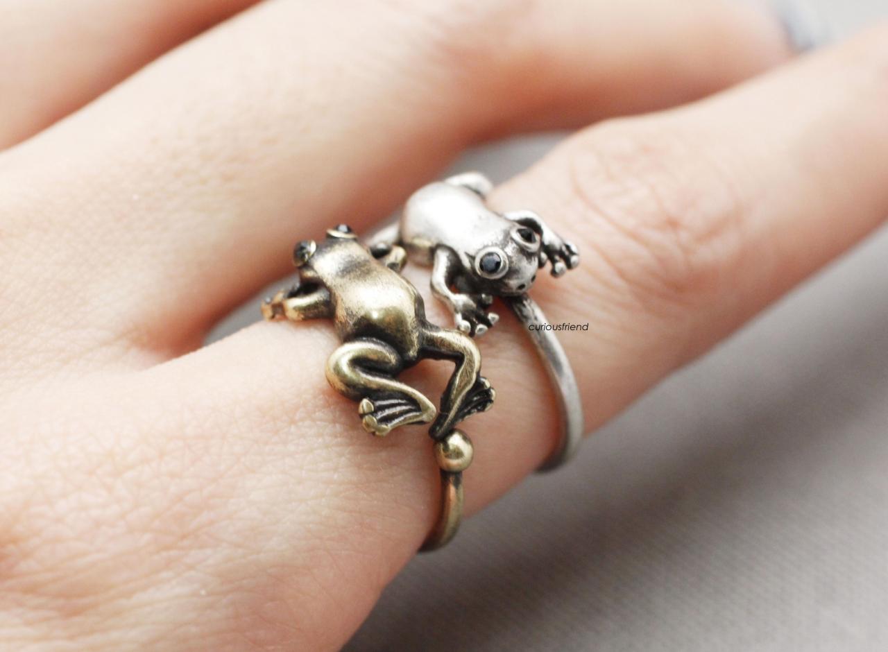 Adjustable Cute Frog Ring,leap Frog Wrap Ring,animal Ring, Antique Tone