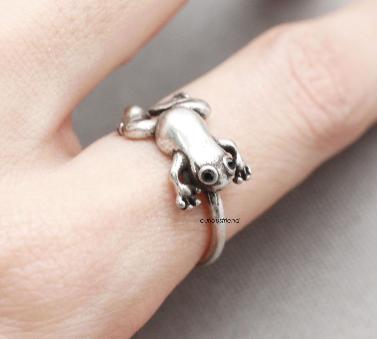 Adjustable Cute Frog Ring,Leap Frog Wrap Ring,Animal Ring, Antique Tone