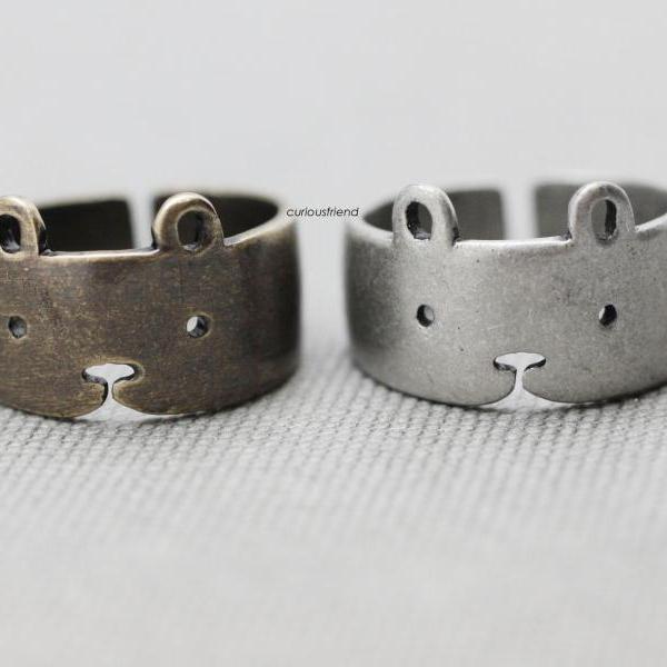 Adjustable Cute Teddy Bear Ring , Animal Ring,bear Face,antique Tone ...