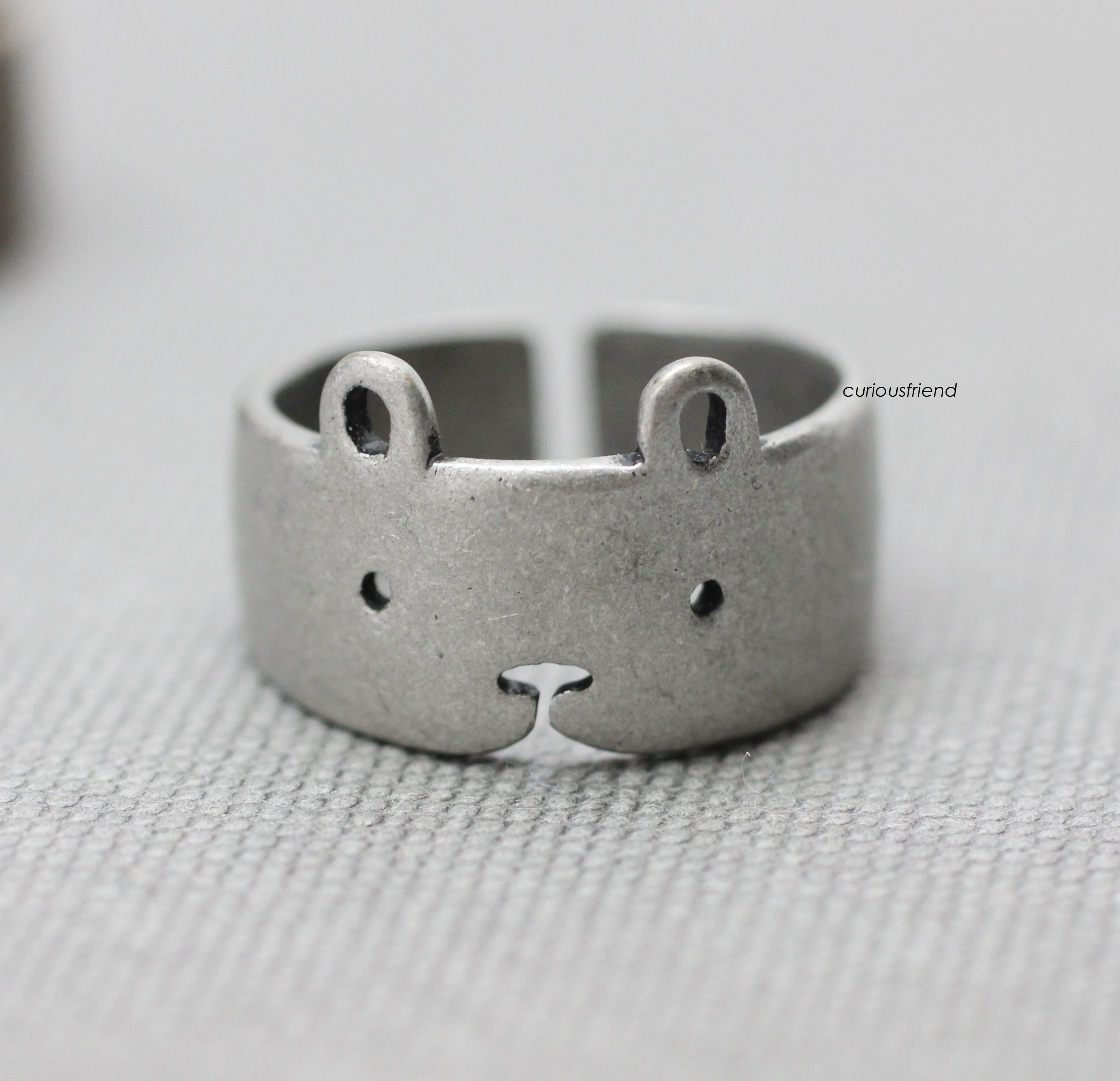 Adjustable Cute Teddy Bear Ring , Animal Ring,bear Face,antique Tone ...