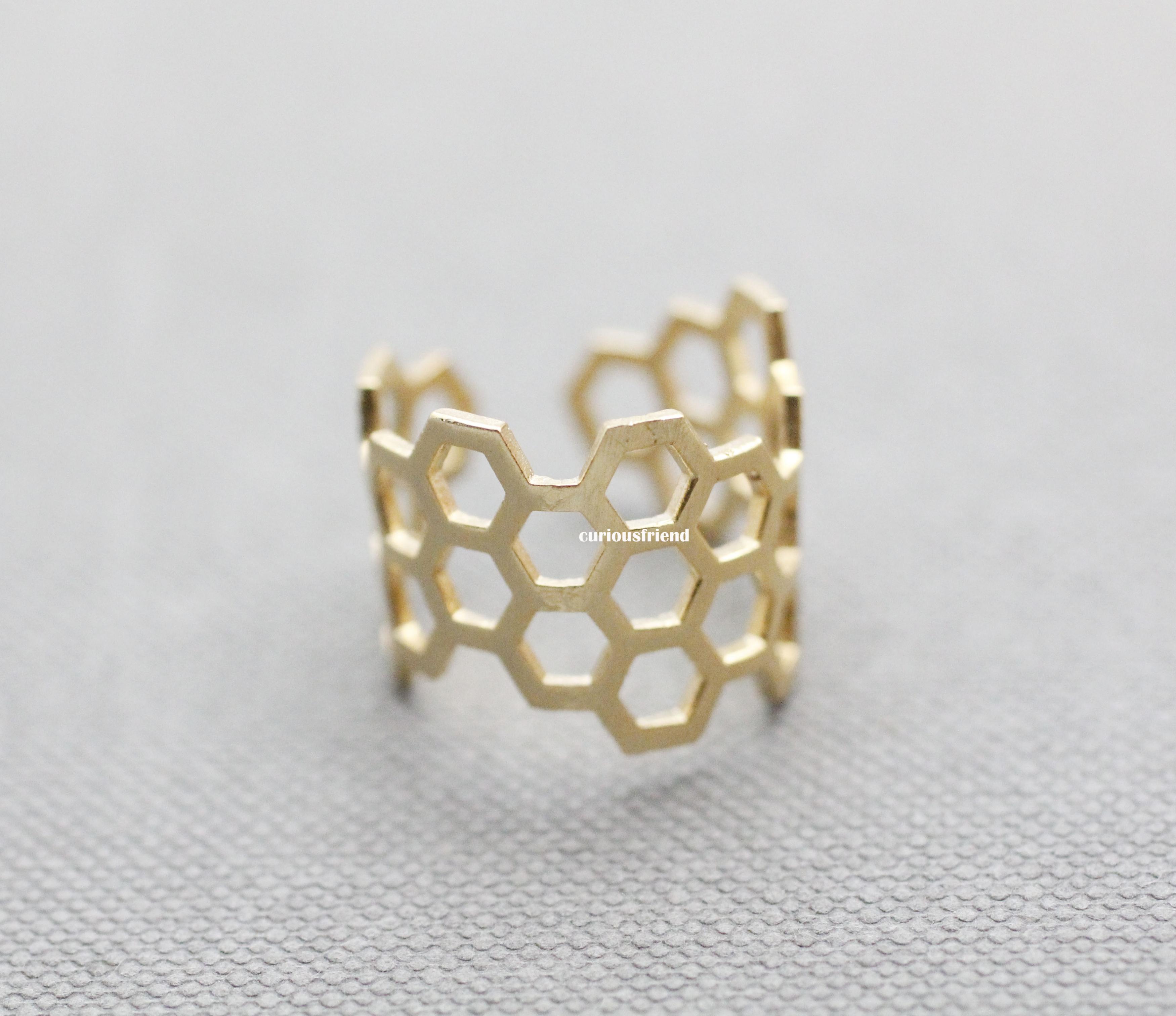 Beautiful Adjustable Ring,honey Bee ,hexagon Geometric (2colors) on Luulla