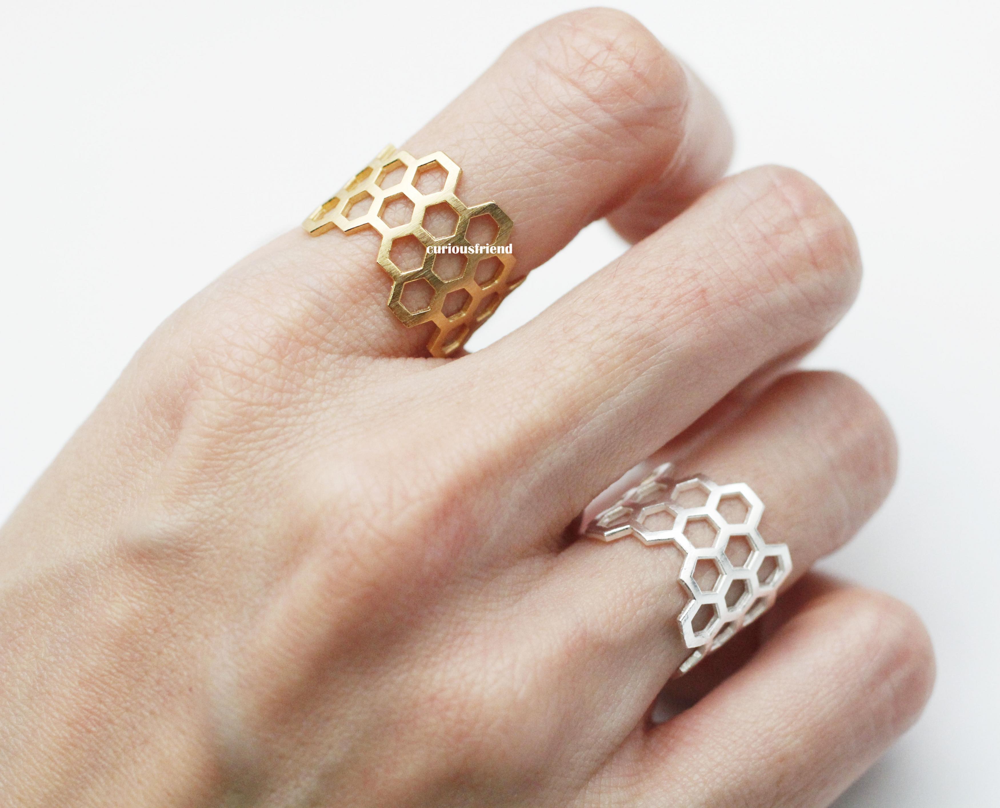 Beautiful Adjustable Ring,honey Bee ,hexagon Geometric (2colors) on Luulla